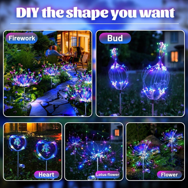 Anordsem Solar Garden Lights Outdoor: 120 LED Sparkler Fireworks Dandelion Waterproof - Colorful Lighting Christmas Decorations Outside Yard Lawn - Gardening Gifts for Women Grandma - Image 3